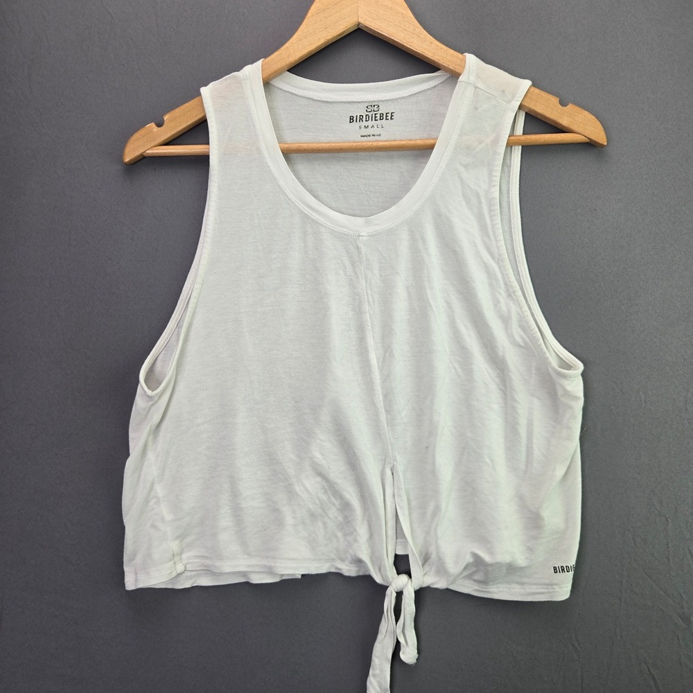 Birdiebee Tank Top Tie Front Crop Small White Sleeveless Bella Twins Knit